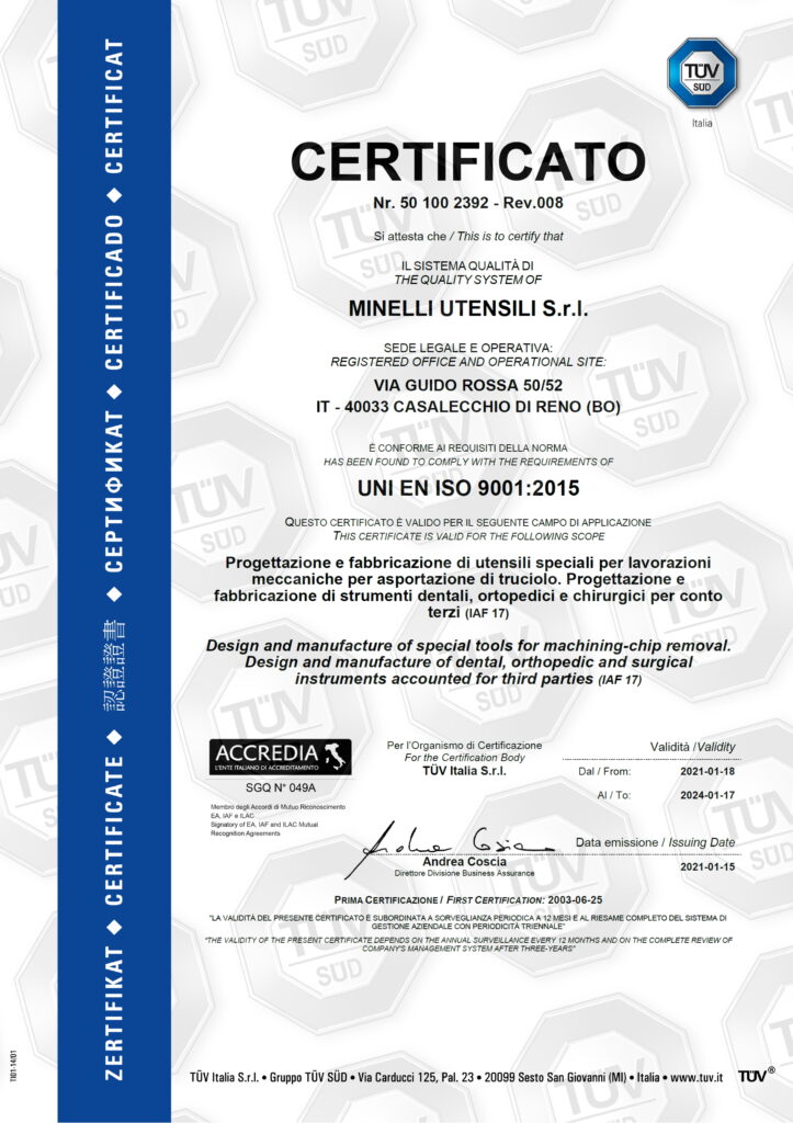 Minelli Utensili - UNI EN ISO 9001-2015